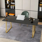 Glam Stone Rectangular Metal Gold Sled Writing Desk Image - 2