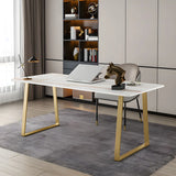 Glam Stone Rectangular Metal Gold Sled Writing Desk Image - 3