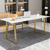 Glam Stone Rectangular Metal Gold Sled Writing Desk Image - 4