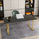 Glam Stone Rectangular Metal Gold Sled Writing Desk Image - 5