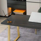 Glam Stone Rectangular Metal Gold Sled Writing Desk Image - 6