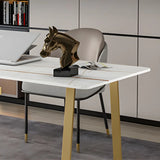 Glam Stone Rectangular Metal Gold Sled Writing Desk Image - 9