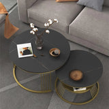 Glam Stone Round Shelf Iron Frame Nesting Coffee Table Image - 4