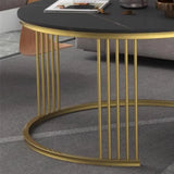 Glam Stone Round Shelf Iron Frame Nesting Coffee Table Image - 6