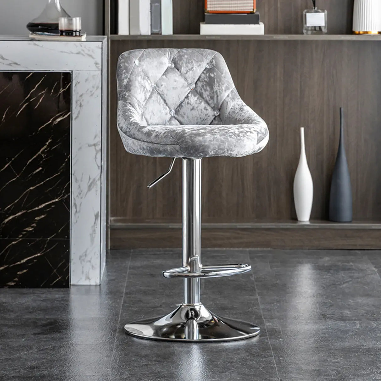 Glam Velvet Upholstered Adjustable Swivel Bucket Back Bar Stool Image - 20