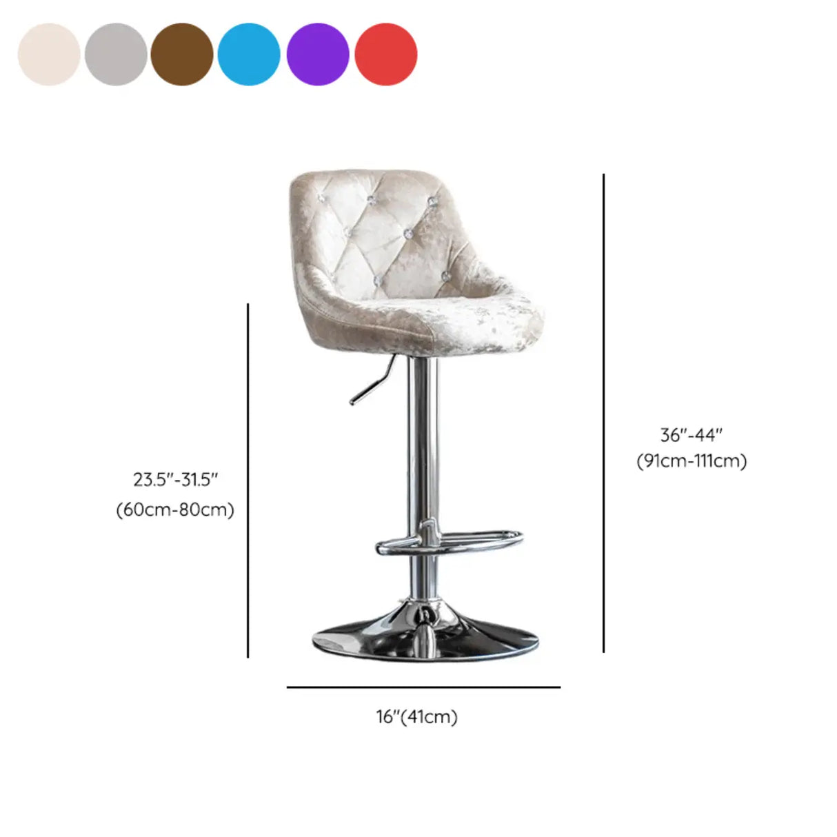 Glam Velvet Upholstered Adjustable Swivel Bucket Back Bar Stool 
