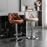Glam Velvet Upholstered Adjustable Swivel Bucket Back Bar Stool Image - 4