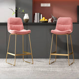 Glam Velvet Upholstered Low Back Bar Stool with Metal Frame Image - 1