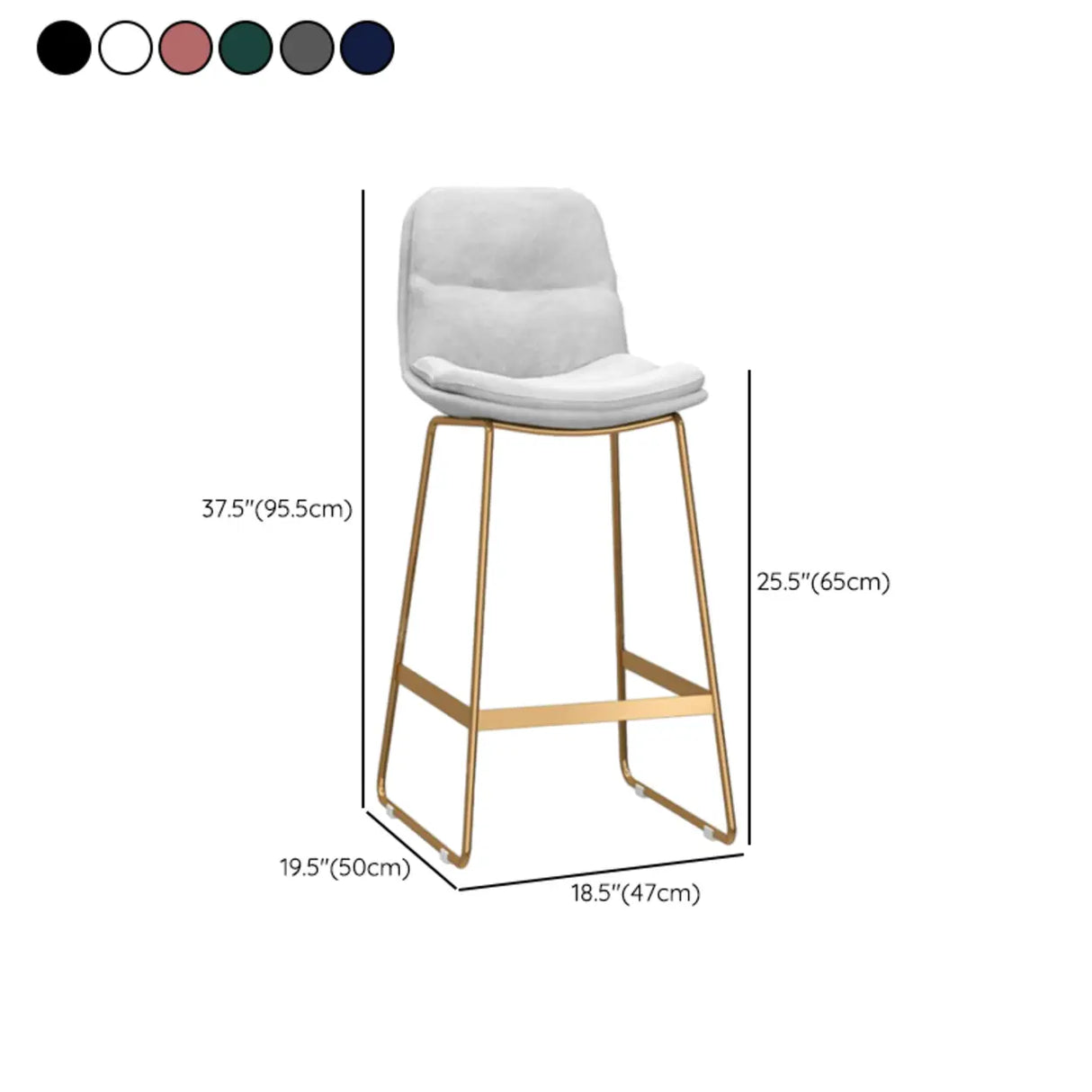 Glam Velvet Upholstered Low Back Bar Stool with Metal Frame 
