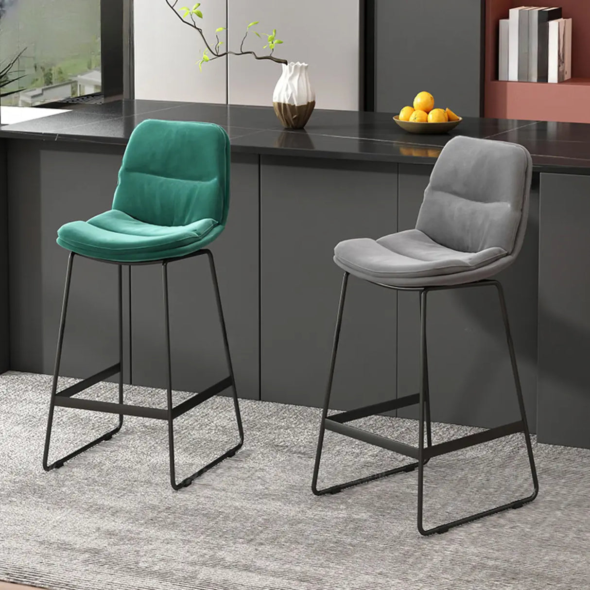Glam Velvet Upholstered Low Back Bar Stool with Metal Frame Image - 5