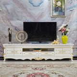 Glam Vintage White Wood Rectangular TV Stand with Drawers Image - 3