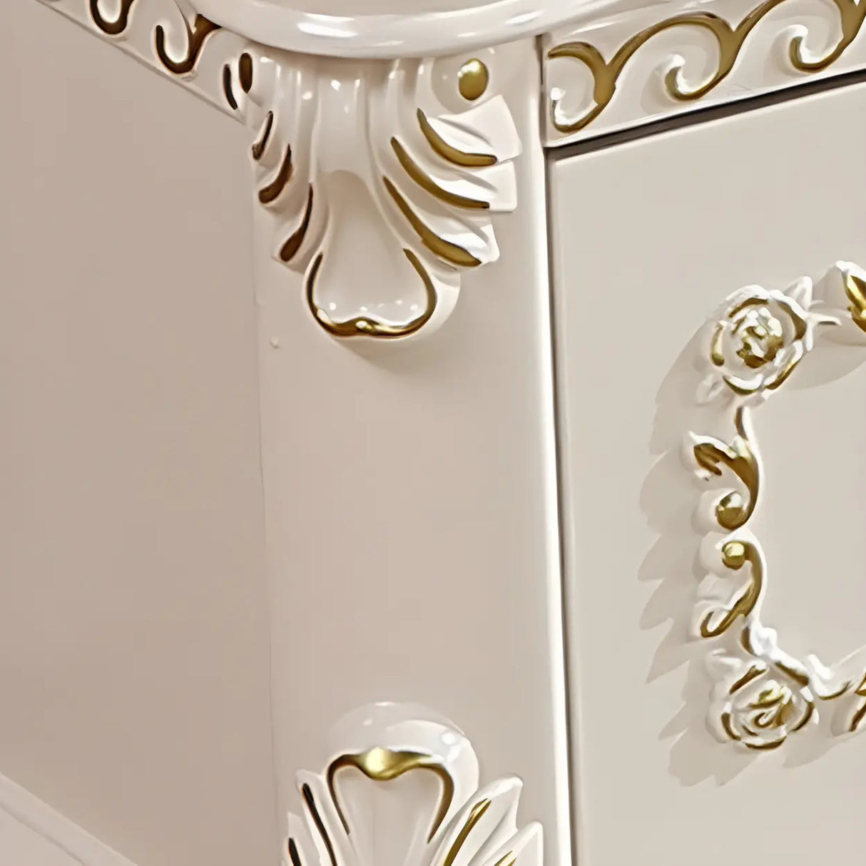 Glam Vintage White Wood Rectangular TV Stand with Drawers Image - 7