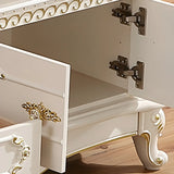 Glam Vintage White Wood Rectangular TV Stand with Drawers Image - 8