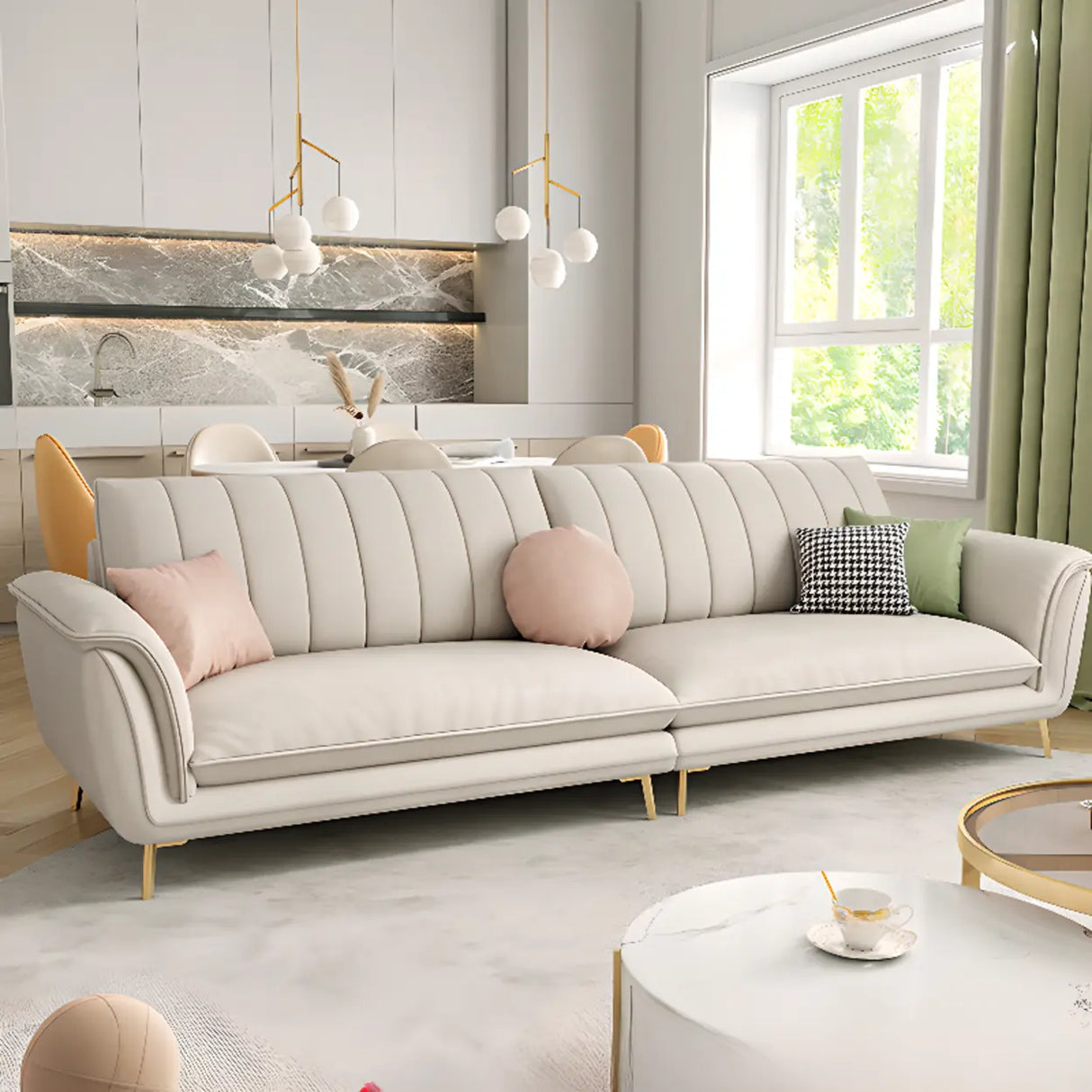 Glam Water Resistant Flared Arm Sewn Pillow Back Sofa Image - 1