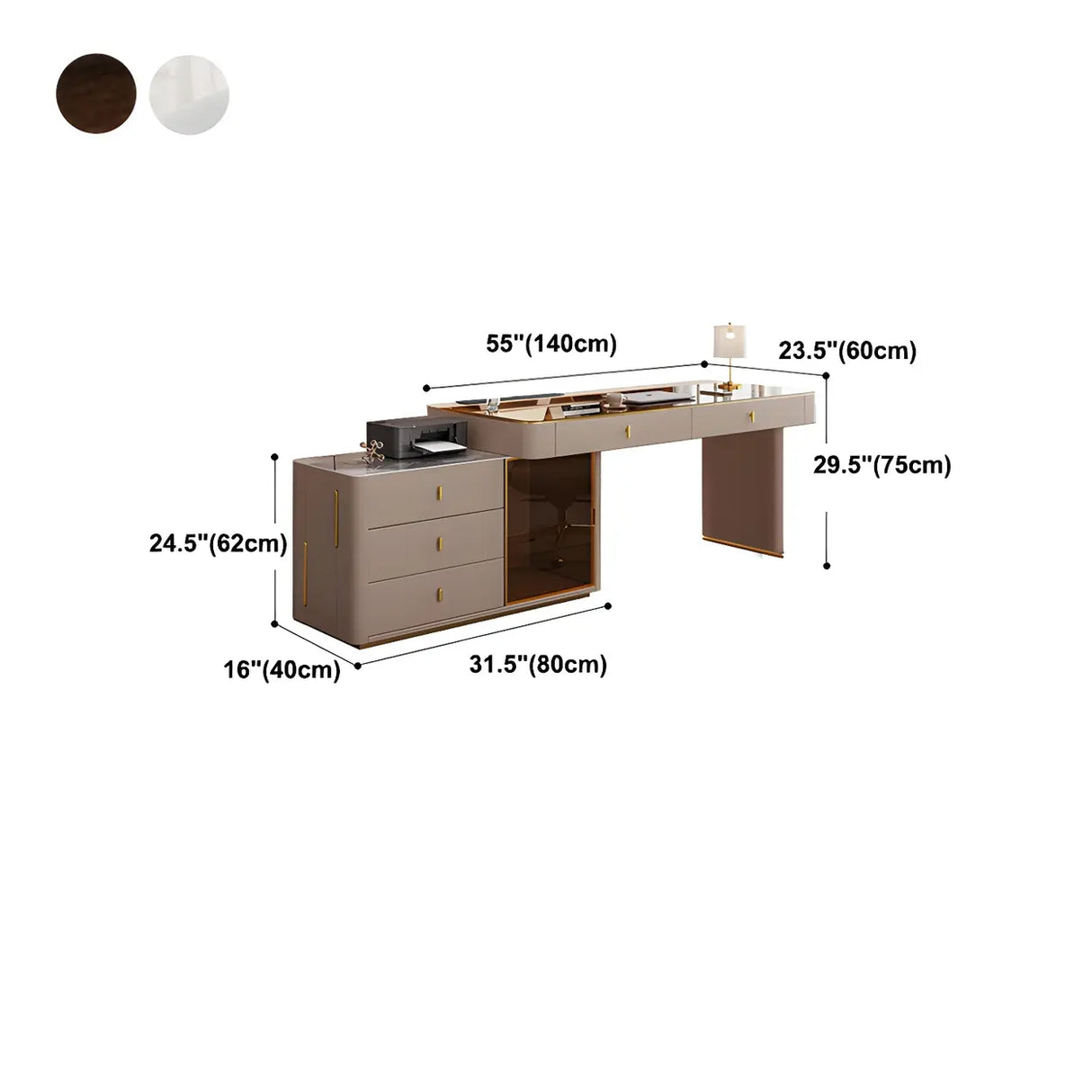Glam White Glass Stone L-Shape Storage Executive Desk Image - 16
