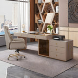 Glam White Glass Stone L-Shape Storage Executive Desk Image - 3