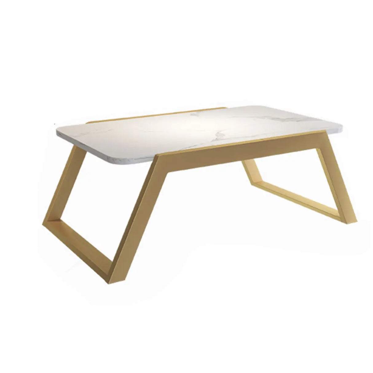 Glam White Rectangular Metal Gold Sled Coffee Table Image - 7