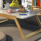 Glam White Rectangular Metal Gold Sled Coffee Table Image - 9