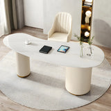 Glam White Stone Free Form Reception Desk with Drawers Image - 3