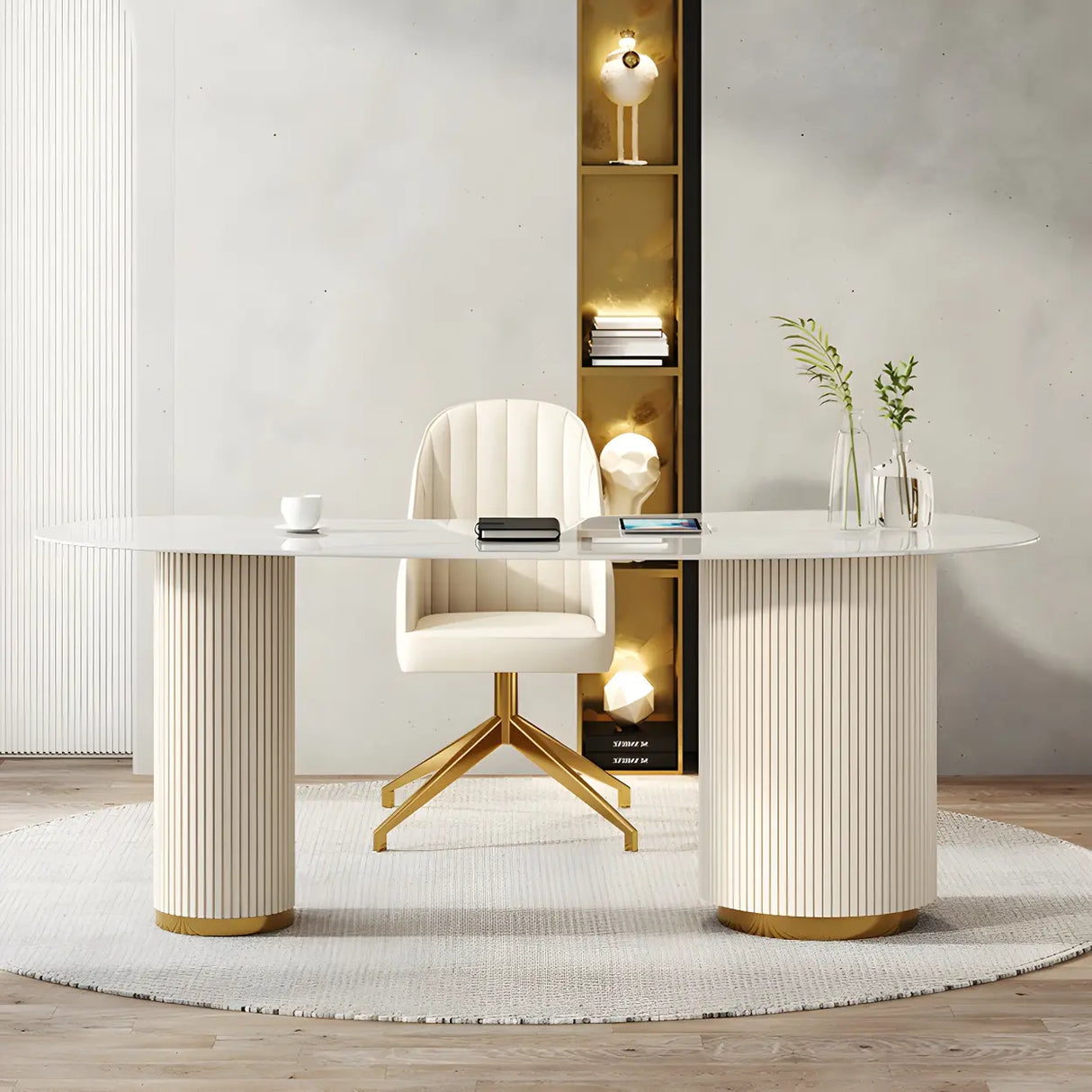 Glam White Stone Free Form Reception Desk with Drawers Image - 4