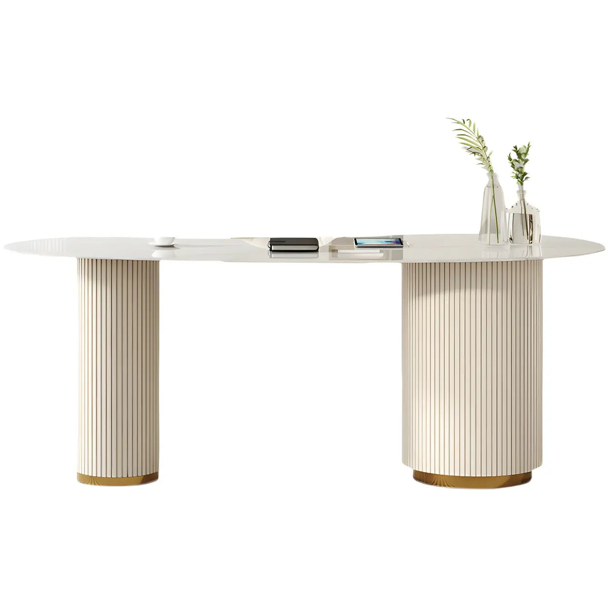 Glam White Stone Free Form Reception Desk with Drawers Image - 5