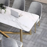 Glam White Stone Gold Trestle Conference Table for 8 Image - 6