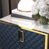 Glass Countertop Leather Frame Nightstand with 2-Drawer Image - 13