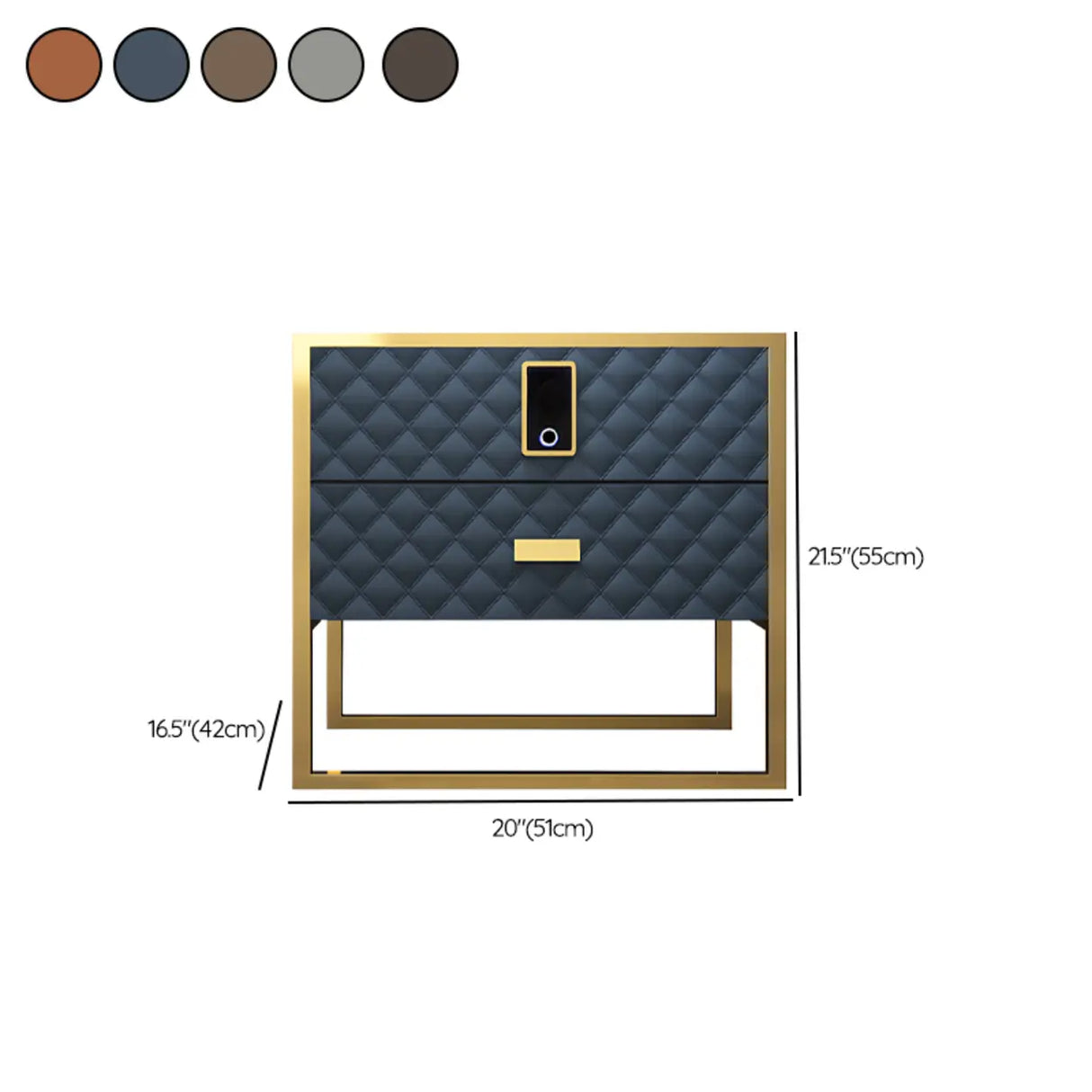 Glass Countertop Leather Frame Nightstand with 2-Drawer 