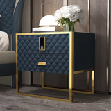 Glass Countertop Leather Frame Nightstand with 2-Drawer Image - 3