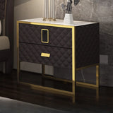 Glass Countertop Leather Frame Nightstand with 2-Drawer Image - 7