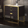Glass Countertop Leather Frame Nightstand with 2-Drawer Image - 7