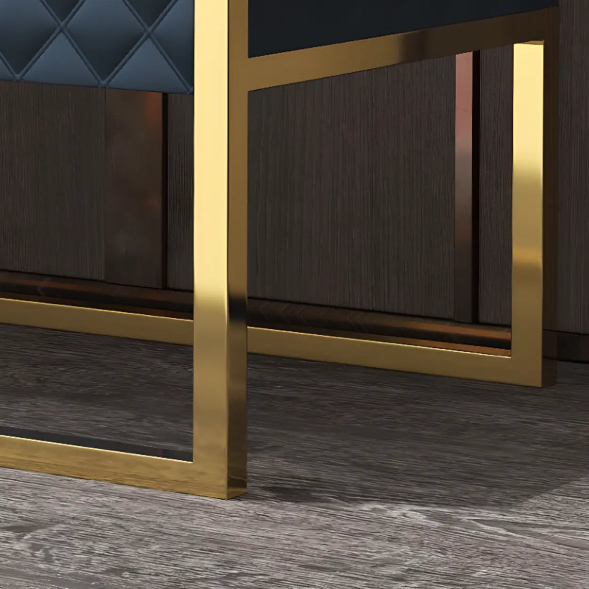 Glass Countertop Leather Frame Nightstand with 2-Drawer Image - 8
