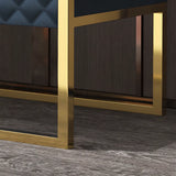 Glass Countertop Leather Frame Nightstand with 2-Drawer Image - 8