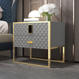 Glass Countertop Leather Frame Nightstand with 2-Drawer Image - 9