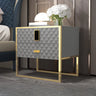 Glass Countertop Leather Frame Nightstand with 2-Drawer Image - 9