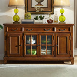 Glass Doors Ash Brown Large Retro Sideboard with Shelves Image - 1