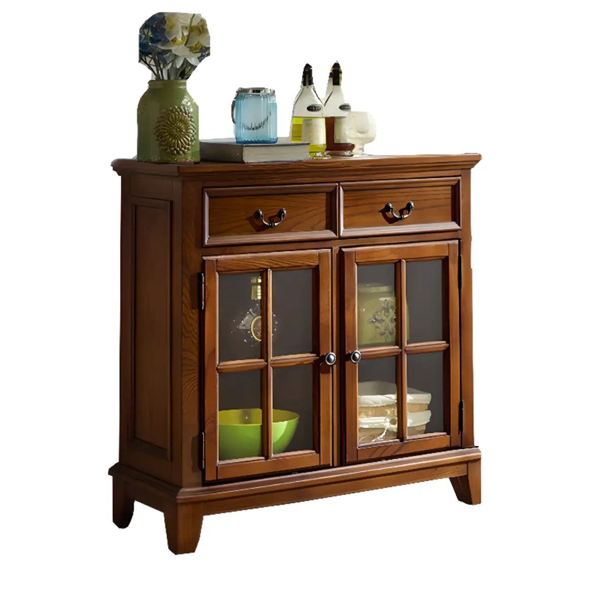 Glass Doors Ash Brown Large Retro Sideboard with Shelves Image - 12