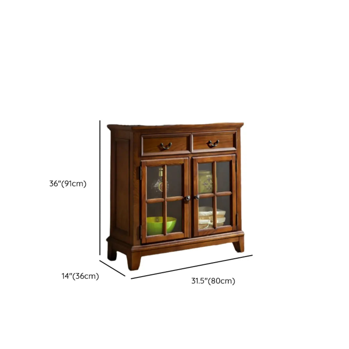 Glass Doors Ash Brown Large Retro Sideboard with Shelves Image - 18