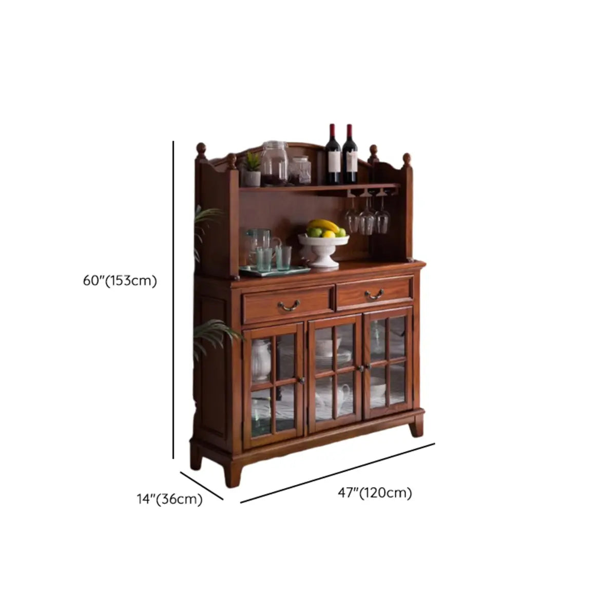 Glass Doors Ash Brown Large Retro Sideboard with Shelves Image - 25
