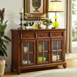 Glass Doors Ash Brown Large Retro Sideboard with Shelves Image - 9