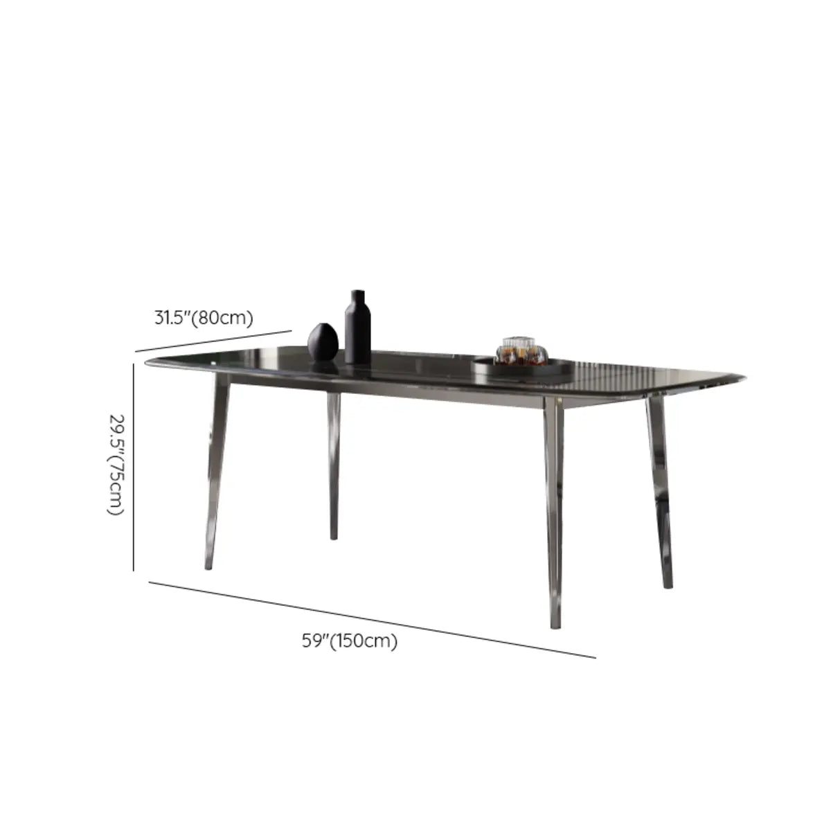 Glass Rectangle Silver Base Dining Table Set with Chair Image - 14