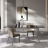 Glass Rectangle Silver Base Dining Table Set with Chair Image - 2
