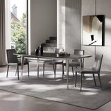 Glass Rectangle Silver Base Dining Table Set with Chair Image - 3