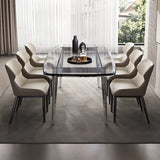 Glass Rectangle Silver Base Dining Table Set with Chair Image - 5