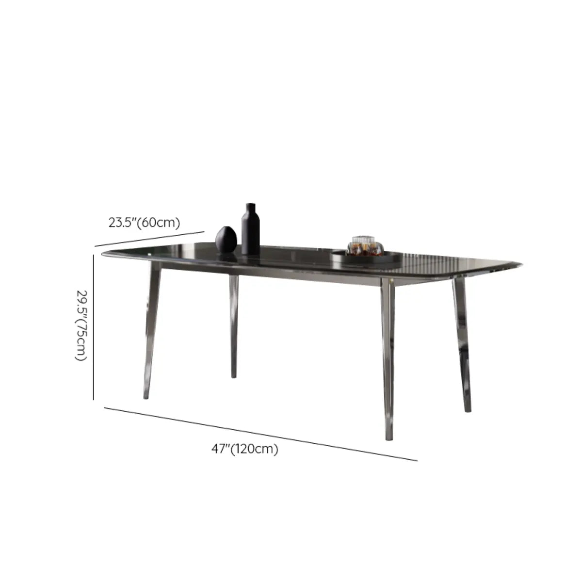 Glass Rectangle Silver Base Dining Table Set with Chair 