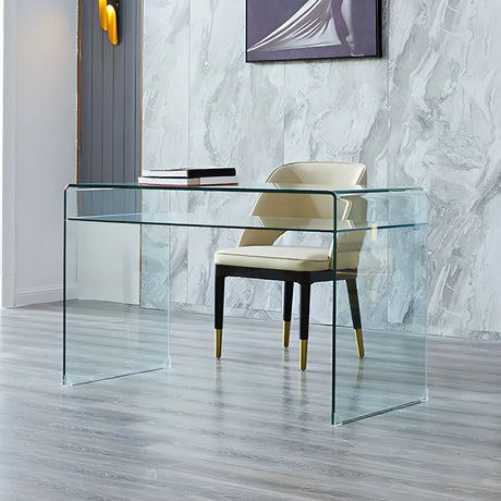 Glass Rectangular Sled Base Writing Desk with Shelves Image - 1