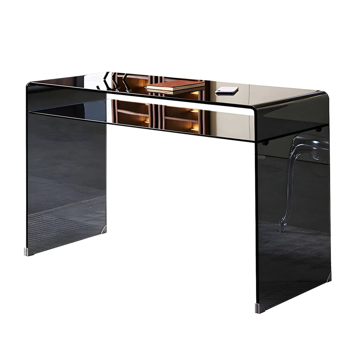 Glass Rectangular Sled Base Writing Desk with Shelves Image - 10