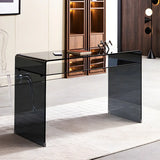 Glass Rectangular Sled Base Writing Desk with Shelves Image - 2