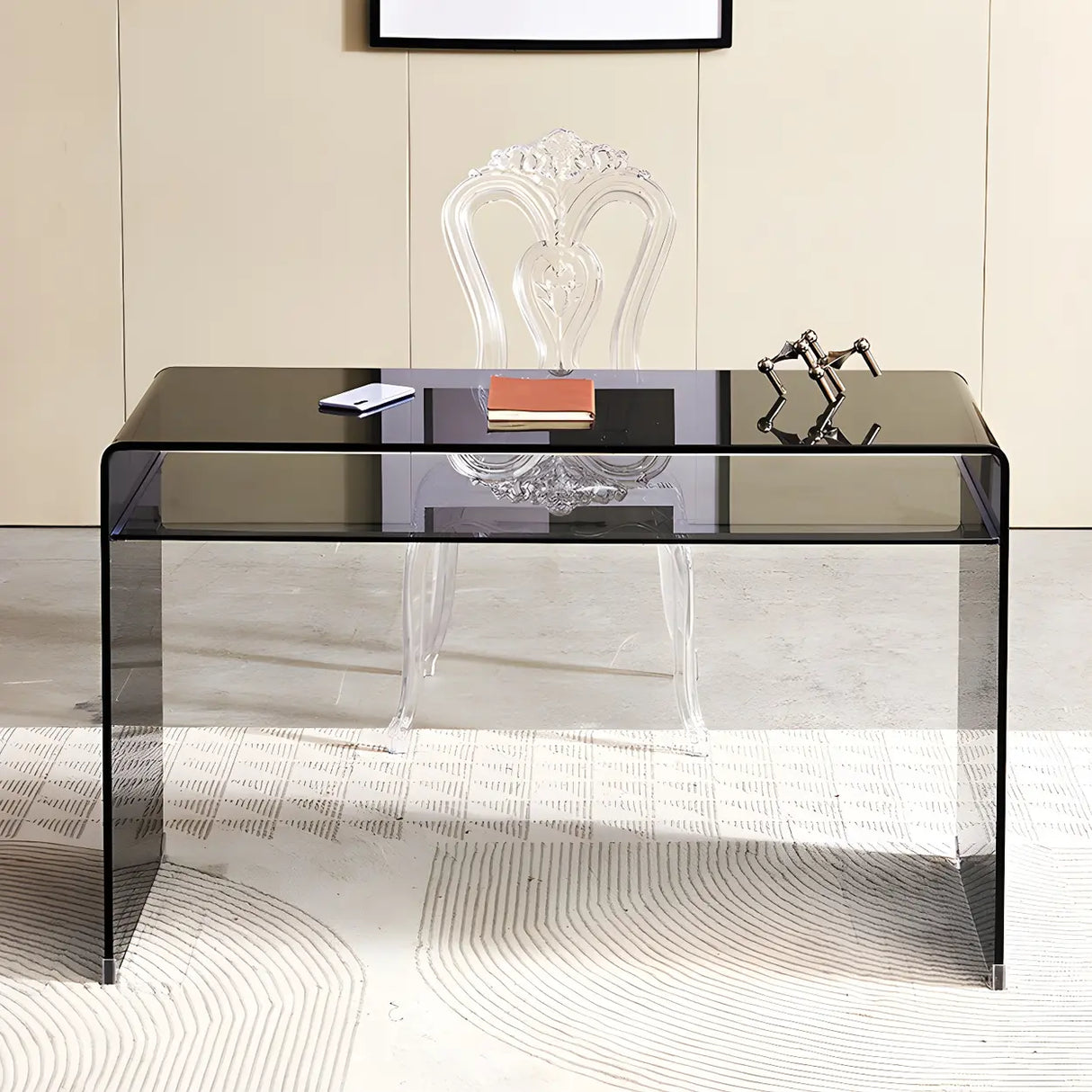 Glass Rectangular Sled Base Writing Desk with Shelves Image - 3