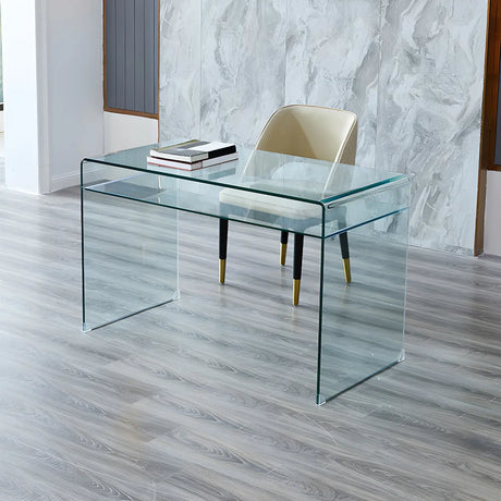 Glass Rectangular Sled Base Writing Desk with Shelves Image - 4